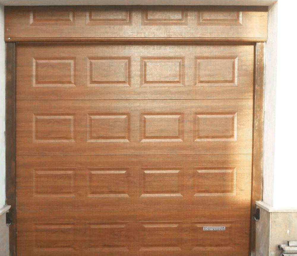 Puerta de acero de arriba del garaje del panel del control automático del color de madera del grano